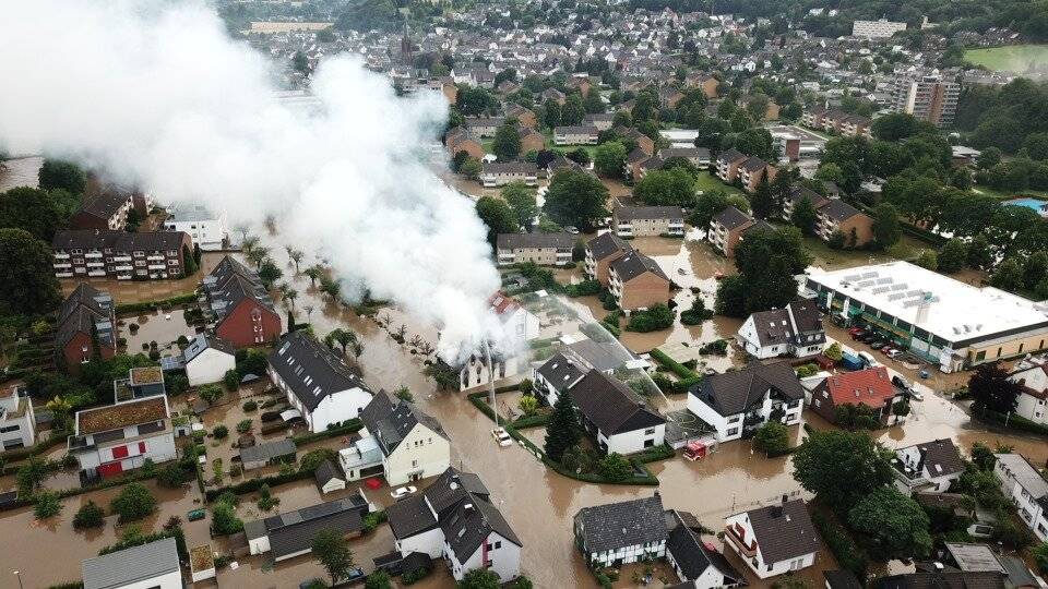 Uwe Miserius Drohnenaufnahme von Leichlingen am 15. Juli 2021. Normalerweise sollte die Wupper auf diesem Ausschnitt gar nich zu sehen sein